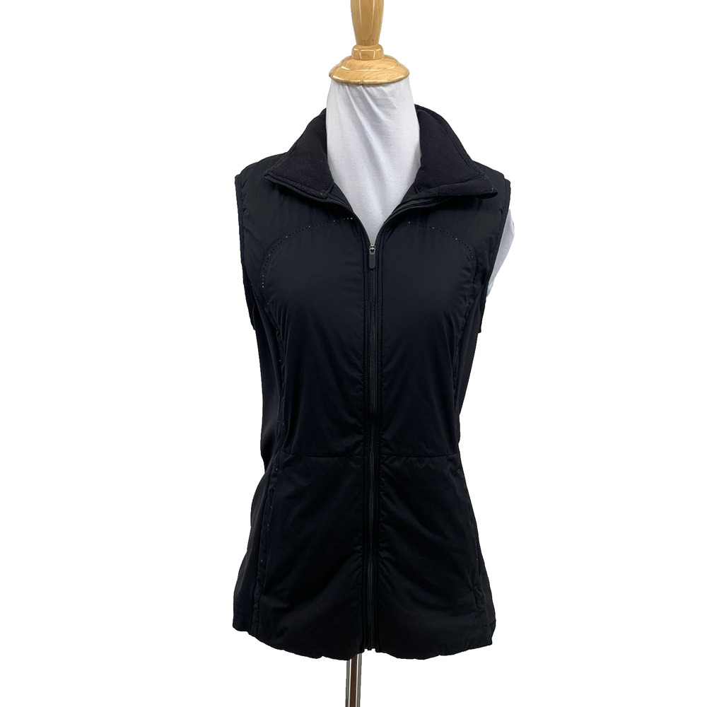 Lululemon Vest Womens 10 Black Run For Cold Water Repellent Full Zip Reflective